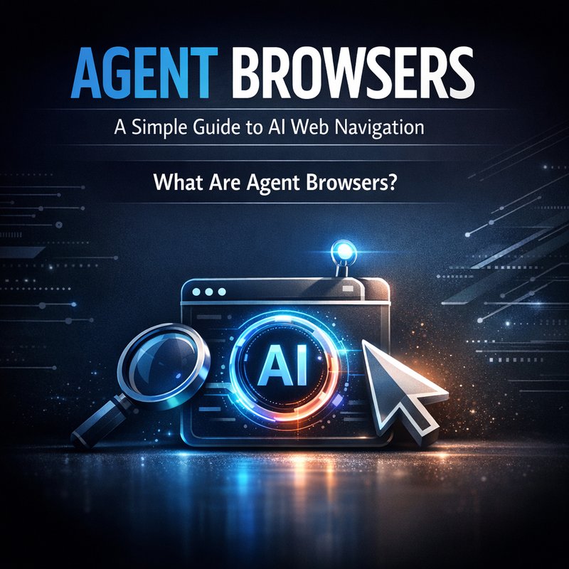 Agent Browsers guide illustration showing AI interacting with a web page