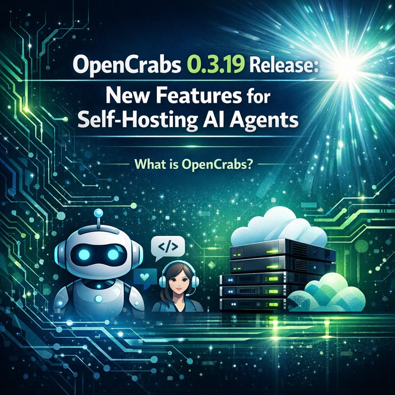 OpenCrabs 0.3.19 release screenshot showing new features for self‑hosted AI agents