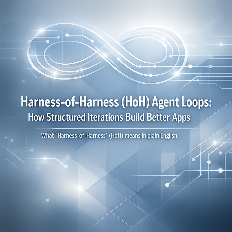 Harness-of-Harness (HoH) agent loops diagram showing planning coding testing with persistent workspace state